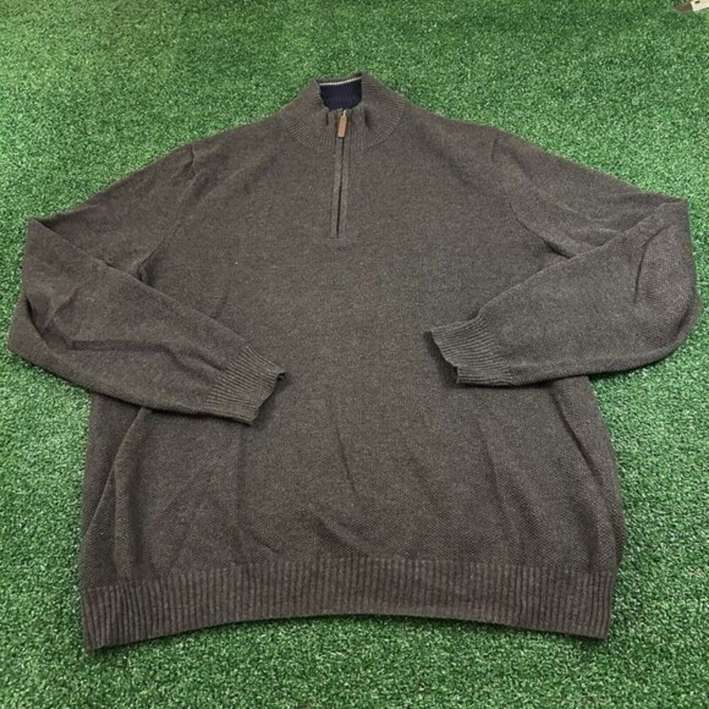 Club Room Sweater Mens Large Gray Knit Pullover Sweatshirt 1/4 Zip Comfort